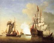 Monamy, Peter Stern view of the Royal William firing a salute oil